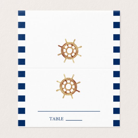 Navy Steering Wheel Nautical Wedplace Card Kaart (Buitenkant ongevouwen)