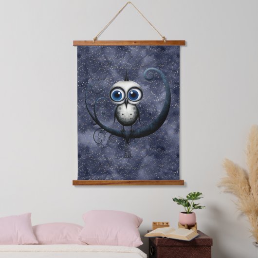 Navy Sterrennacht Abstract Nachtvogel Moon Sitting Hangend Wandkleed (Slaapkamer)