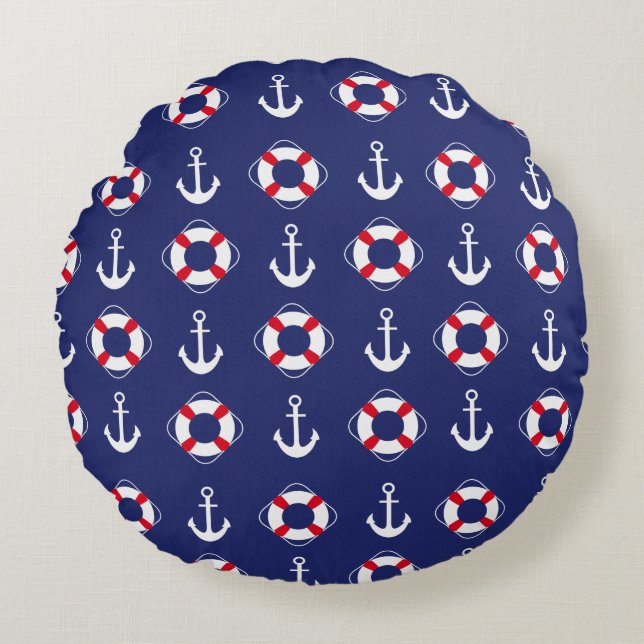 Navy stijl voor je zomer rond kussen (Voorkant)