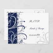 Navy Stijlvolle bruiloft RSVP Uitnodiging Briefkaart (Voorkant / Achterkant)