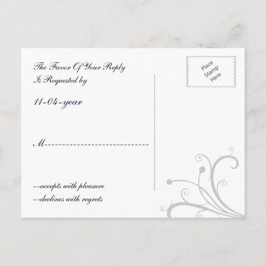 Navy Stijlvolle bruiloft RSVP Uitnodiging Briefkaart (Achterkant)