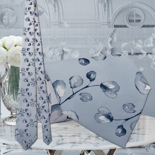 Navy & Stofblauw Eucalyptus Elegante Trouw Stropdas