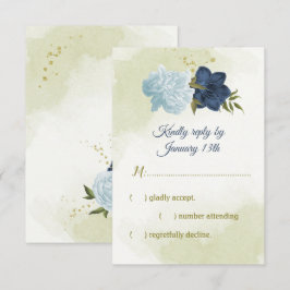 Navy Stoffig Blauw Bloemen Groene bladeren RSVP Kaartje