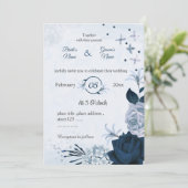 Navy & Stoffige Blauwe Bloemen Botanische Bruiloft Kaart (Staand voorkant)