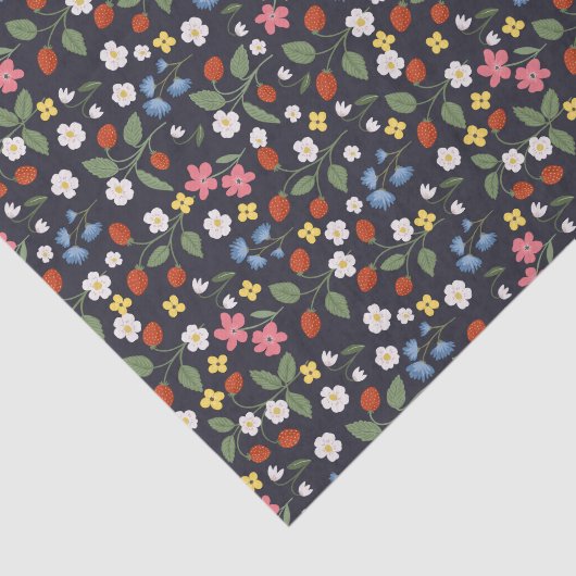Navy Strawberry patroon Tissuepapier (Detail)