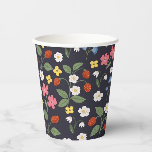 Navy Strawberry verjaardag Papieren Bekers (Voorkant)
