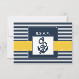 Navy strepen, anker, nautische bruiloft RSVP 3.5 x