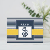 Navy strepen, anker, nautische bruiloft RSVP 3.5 x (Staand voorkant)