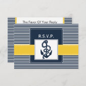 Navy strepen, anker, nautische bruiloft RSVP 3.5 x (Voorkant / Achterkant)