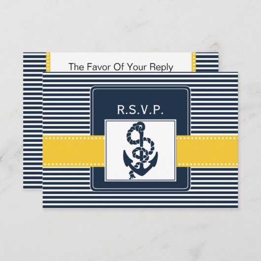Navy strepen, anker, nautische bruiloft RSVP 3.5 x (Voorkant / Achterkant)