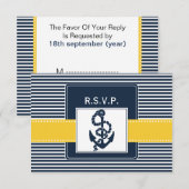 Navy strepen, anker, nautische bruiloft RSVP 3.5 x Kaartje (Voorkant / Achterkant)