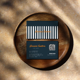 Navy Strepen | De moderne heren QR-code Visitekaartje