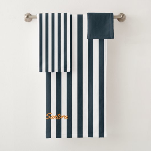 Navy Strepen | Het Moderne Heren Monogram Bad Handdoek (Insitu)