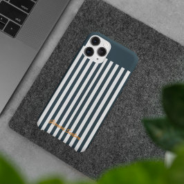 Navy Strepen | Het Moderne Monogram voor Heren iPhone 15 Pro Max Hoesje