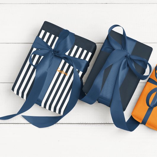 Navy Strepen | Het Moderne Monogram voor Heren Inpakpapier Vel