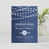 Navy String Lights Bruiloft Receptie Uitnodiging (Staand voorkant)