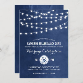 Navy String Lights Bruiloft Receptie Uitnodiging