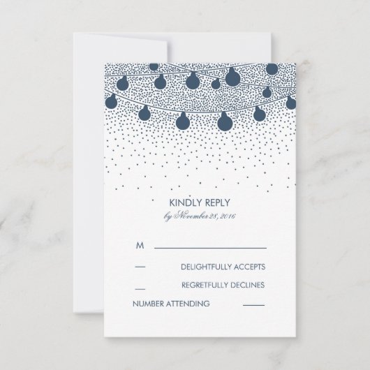 Navy String Lights Rustic Wedding RSVP-kaarten RSVP Kaartje (Voorkant)