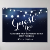 Navy String of light guestbook Tree SIGN Poster (Voorkant)