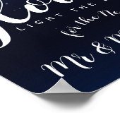 Navy String of Light Let love glow bruiloft party Poster (Hoek)