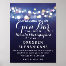 Navy String of light Open Bar bruiloft