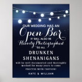 Navy String of light Open Bar bruiloft Poster (Voorkant)