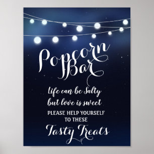 Navy String of light Popcorn Bar trouwbord Poster