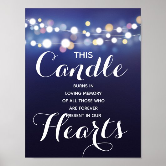 Navy String of lights Memory candle sign wedding 1 Poster (Voorkant)