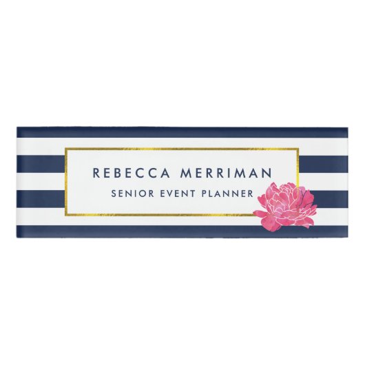 Navy Stripe en Pink Peony Naambadge (Voorkant)