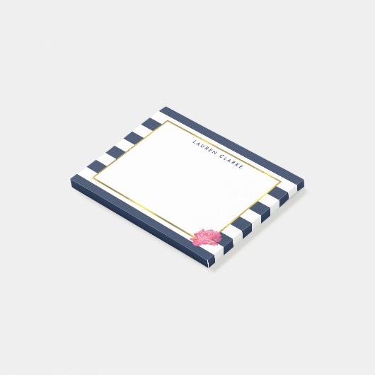Navy Stripe en Pink Peony Post-it® Notes (Schuin)