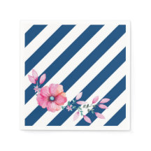 Navy Stripe en roze bloemenservet