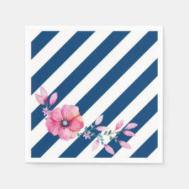 Navy Stripe en roze bloemenservet Servetten