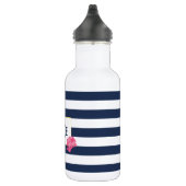 Navy Stripe en Roze Pony Monogram Water Fles (Rechts)