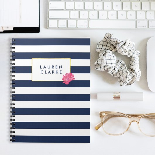 Navy Stripe en Waterverf Pink Peony Notitieboek