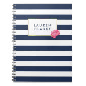 Navy Stripe en Waterverf Pink Peony Notitieboek (Voorkant)