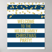 Navy Stripe Gold Confetti Welkom kerstfeest Poster (Voorkant)