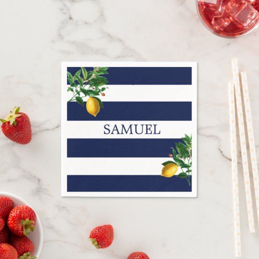 Navy Stripe Lemons Chic Servet (Insitu)