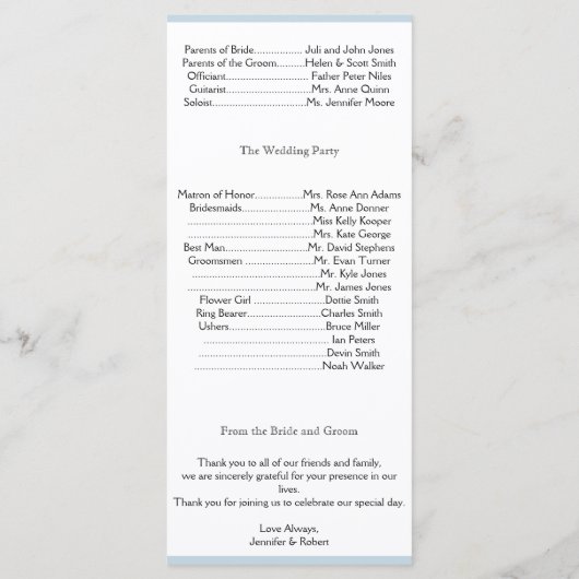 Navy Stripe met Floral Accent Trouwprogramma Programmakaart (Achterkant)