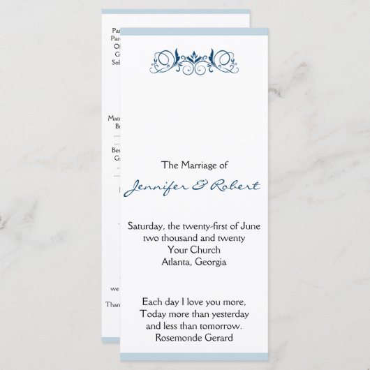 Navy Stripe met Floral Accent Trouwprogramma Programmakaart (Voorkant / Achterkant)