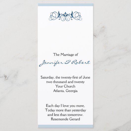 Navy Stripe met Floral Accent Trouwprogramma Programmakaart (Voorkant)