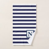 Navy Stripe Monogram Bath Towel Set Bad Handdoek (Handdoek)