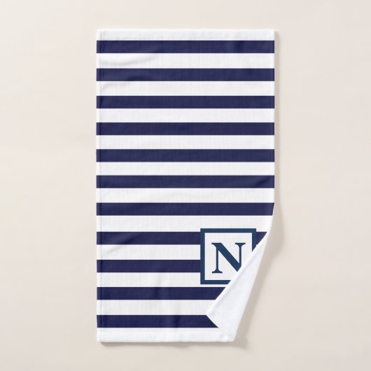 Navy Stripe Monogram Bath Towel Set Bad Handdoek (Handdoek)