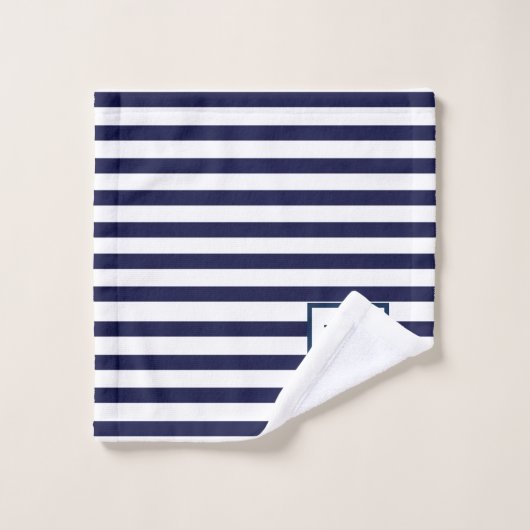 Navy Stripe Monogram Bath Towel Set Bad Handdoek (Wasdoekje)