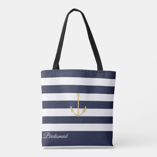 Navy Stripe Nautical Anchor Personalized Canvas ta Tote Bag (Achterkant)