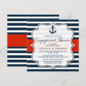 Navy Stripe Nautical Anchor Verloving Shower Kaart (Voorkant / Achterkant)