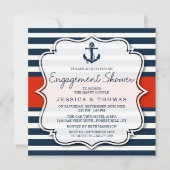Navy Stripe Nautical Anchor Verloving Shower Kaart (Voorkant)