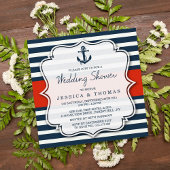 Navy Stripe Nautical Anchor Wedding Shower Kaart