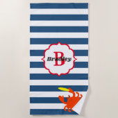 Navy Stripe nautische krab monogram strandlaken (Voorkant)