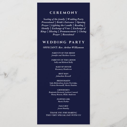 Navy Stripe Palm Tree Minimalistische Kust Huwelij Programmakaart (Achterkant)