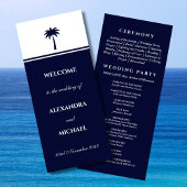 Navy Stripe Palm Tree Minimalistische Kust Huwelij Programmakaart
